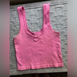 Pretty Pink Ribbed Crop Tank Top